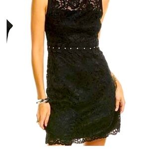 Sam Edelman Size 16 Black Lace Crochet Mini Dress, Crystal Waist design NWT